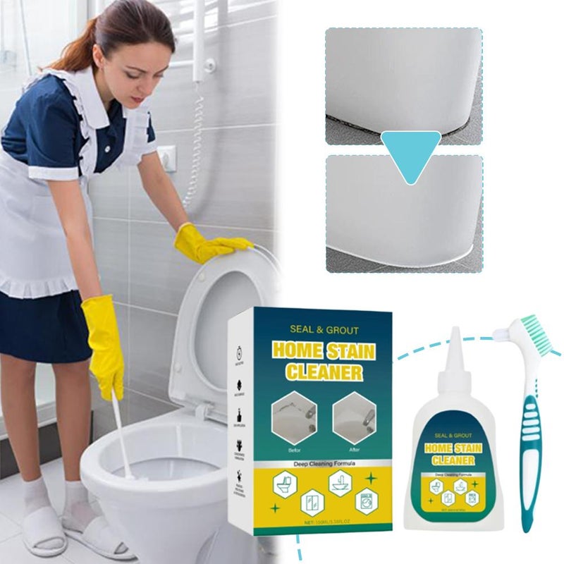 Home Stain Cleaner Gel – 100ml Powerful Stain Remover for Tile Grout, Washing Machine Seals, Fridge Gaskets & Bathroom – No-Rinse Formula with Cleaning Brush Kit - Image 2